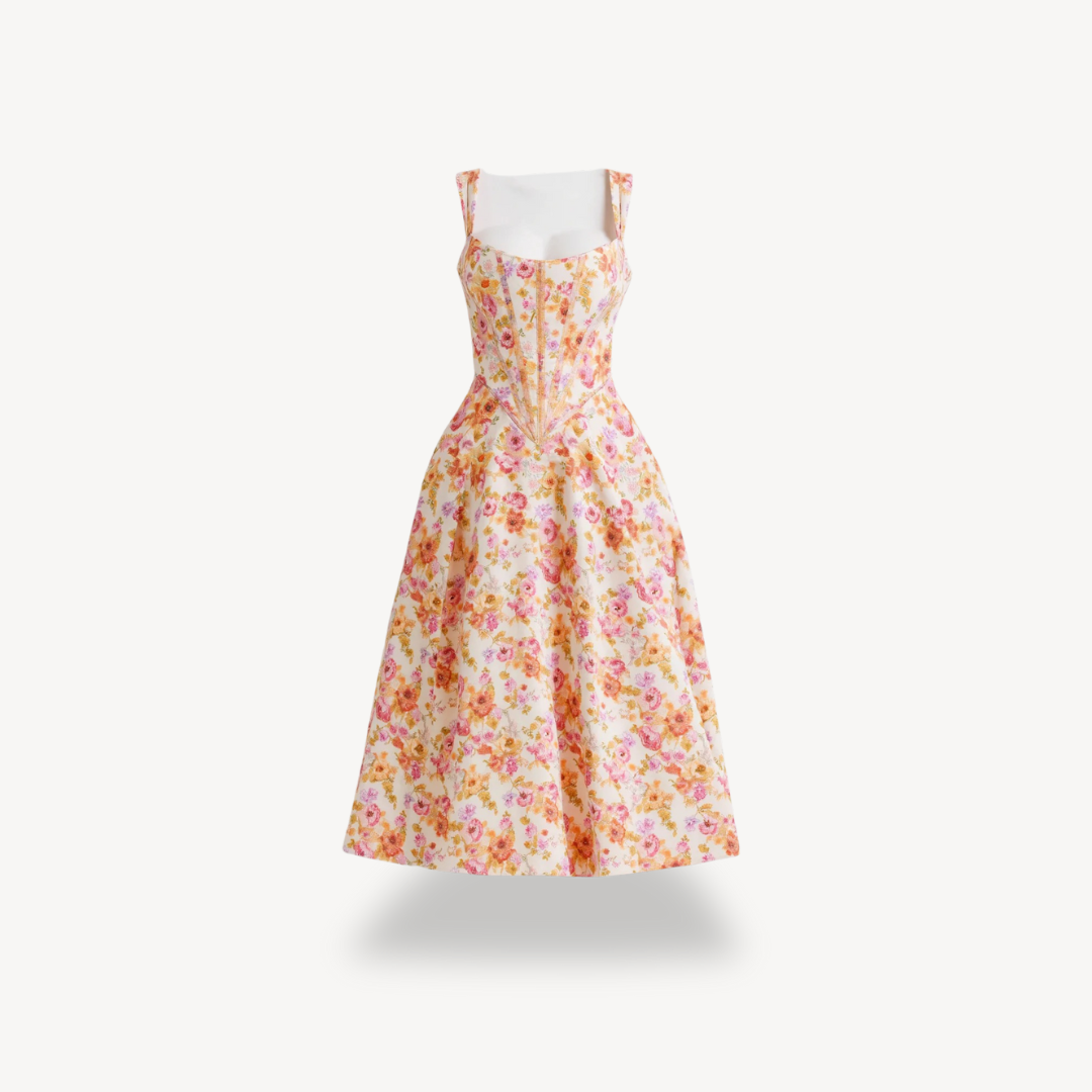 Ladies Pretty Flower Midi Cotton Dress
