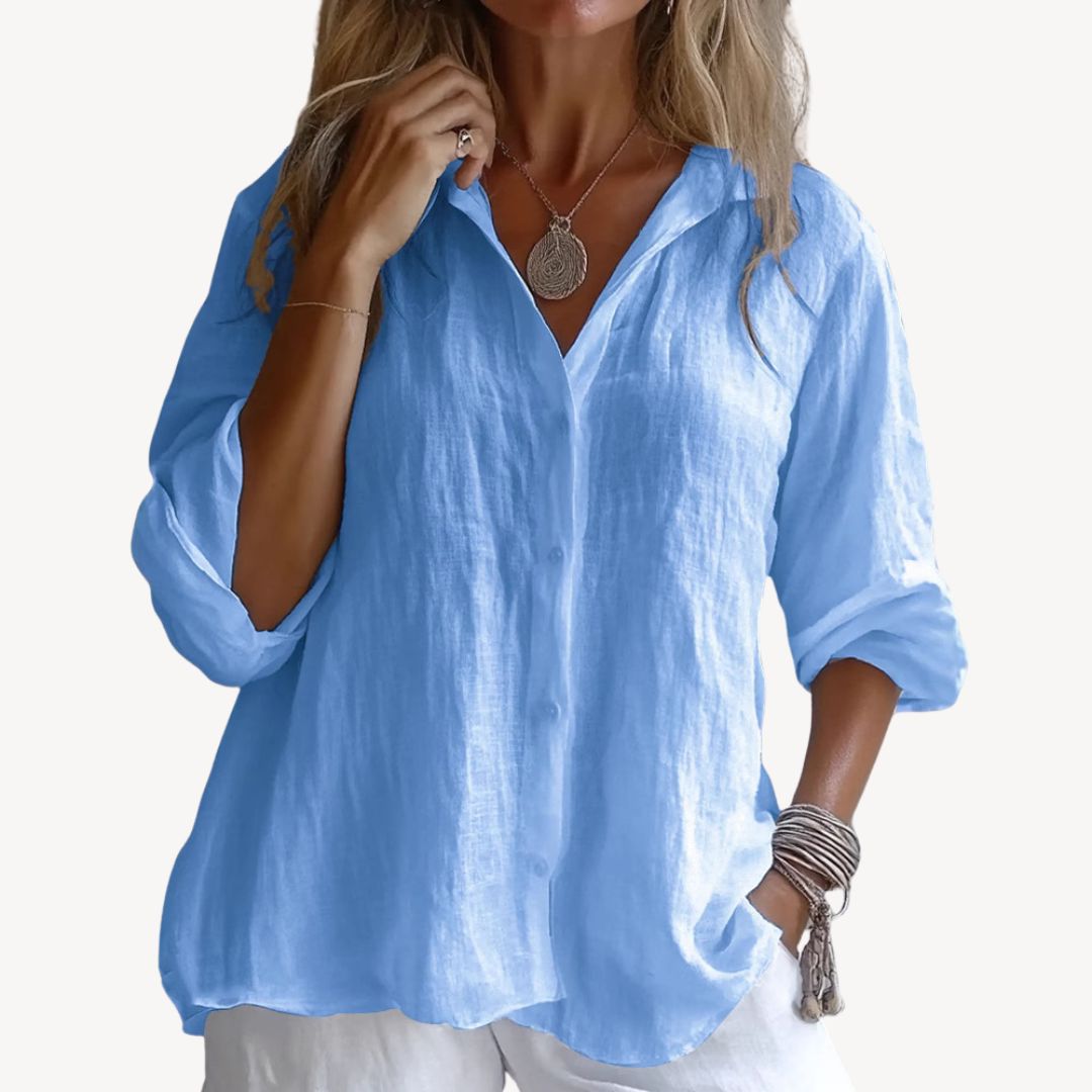 Relaxed Fit Cotton Button Front Shirt Women
