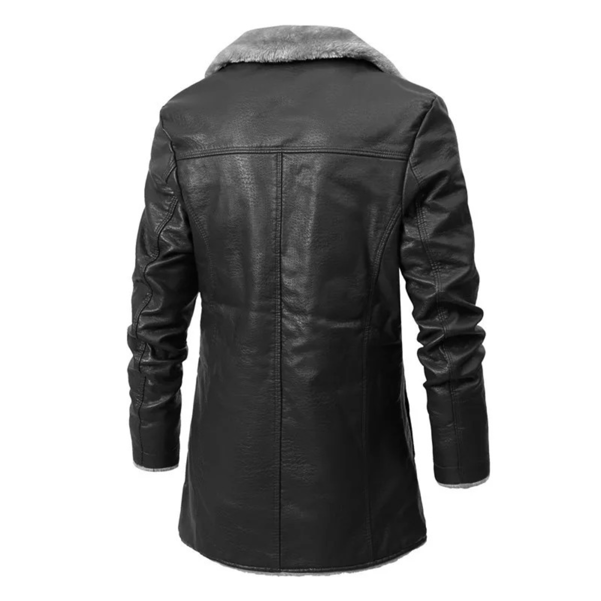 Men's Synthetic Leather Coat with Fleece Lining