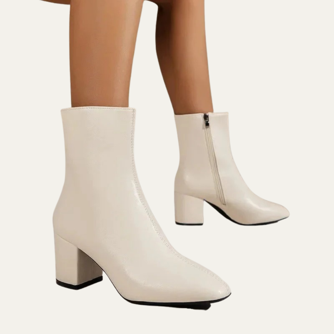 Glossy Black Heel Ankle Boots