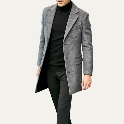 Classic Slim Fit Black Wool Overcoat