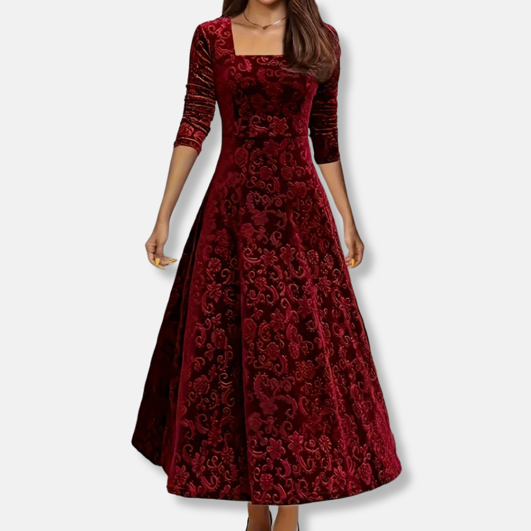 Floral A-Line Knee Length Dress with V Neck Sleeves - OutfitLondon