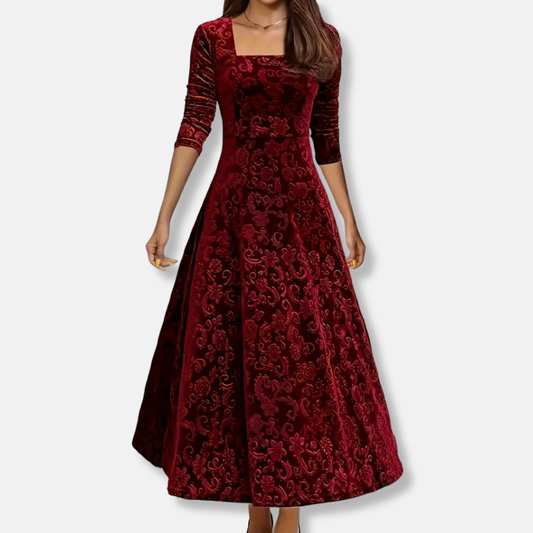 Floral A-Line Knee Length Dress with V Neck Sleeves - OutfitLondon