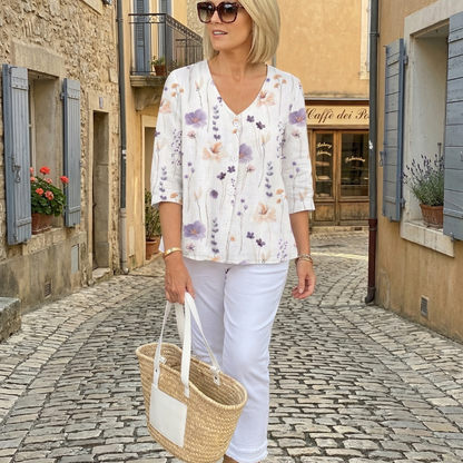 Pretty Floral Short Sleeve Relaxed Fit Blouse