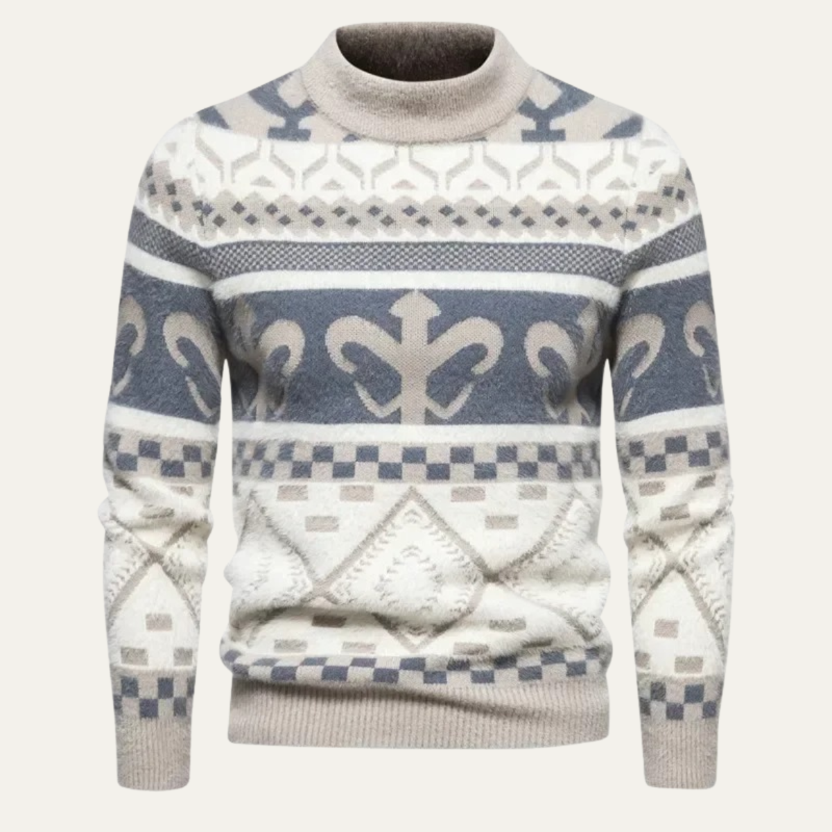 Warm Mens Patterned Crew Neck Sweater
