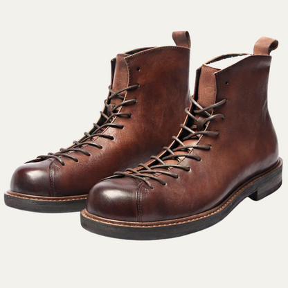 Rugged Men's Hiking Brown Leather Lace Boots
