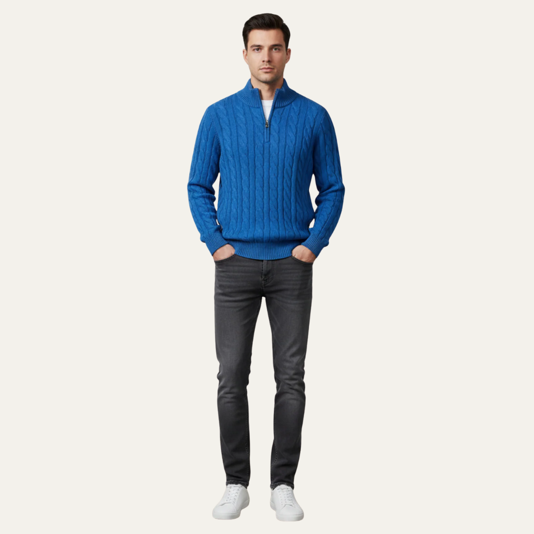 Classic Quarter Zip Fitted Knit Sweater