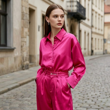Ladies Elegant Soft Button Front Long Sleeve Blouse