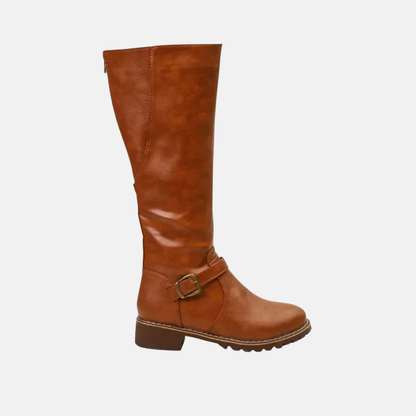 Brown Knee High Buckle Boots | Low Heel Ankle Boots