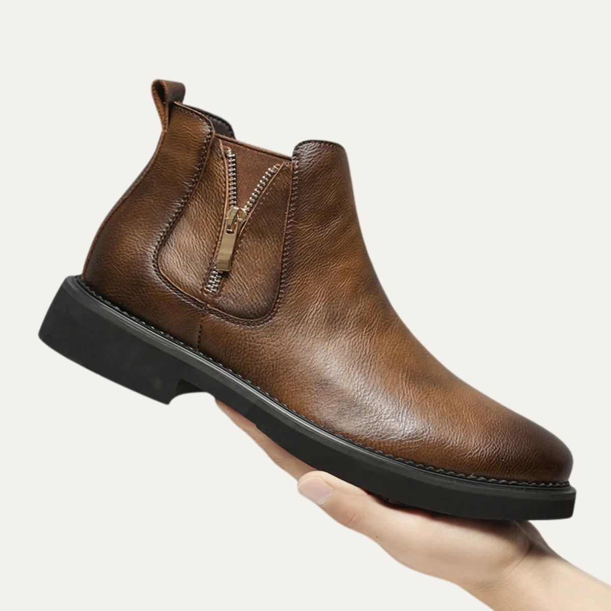Classic Brown Leather Men's Ankle Boots Side Zip