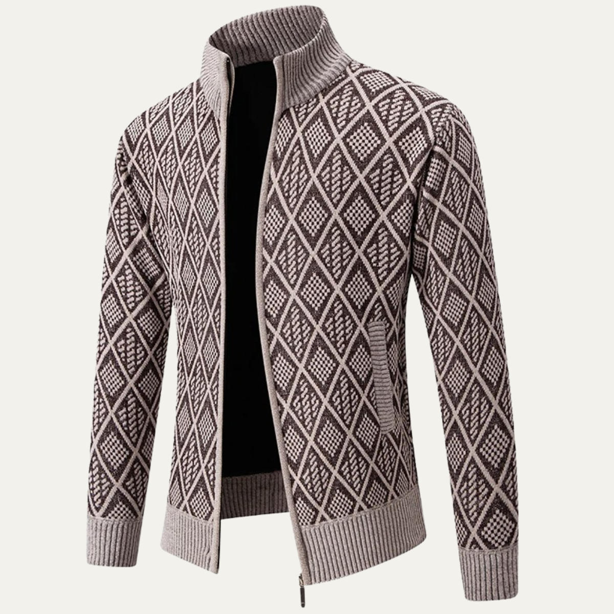 Stylish Men's Zip Up Knit Patterned Jacket