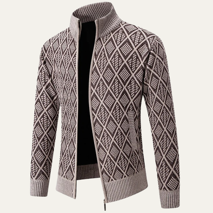 Stylish Men's Zip Up Knit Patterned Jacket
