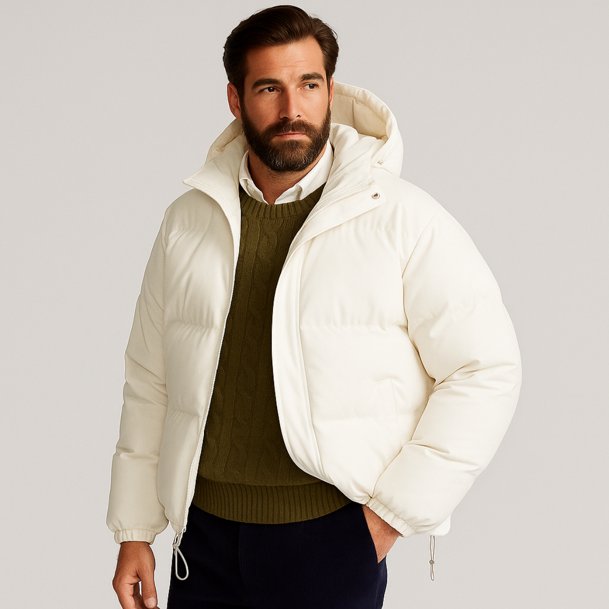 Warm Men's Padded Parka Jacket with Hood