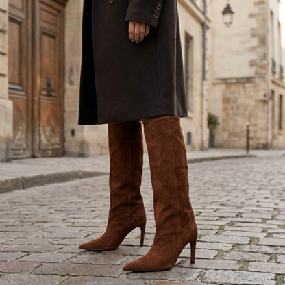 Tall Suede Boots High Heel Pointy Toe Women's Shoes - OutfitLondon