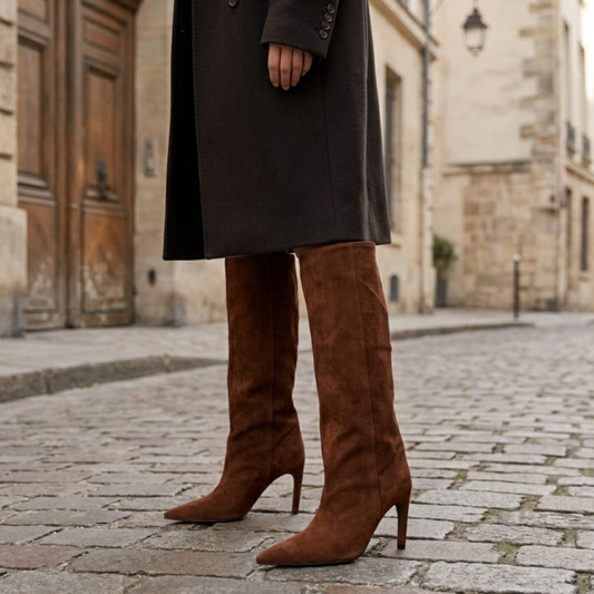 Tall Suede Boots High Heel Pointy Toe Women's Shoes - OutfitLondon