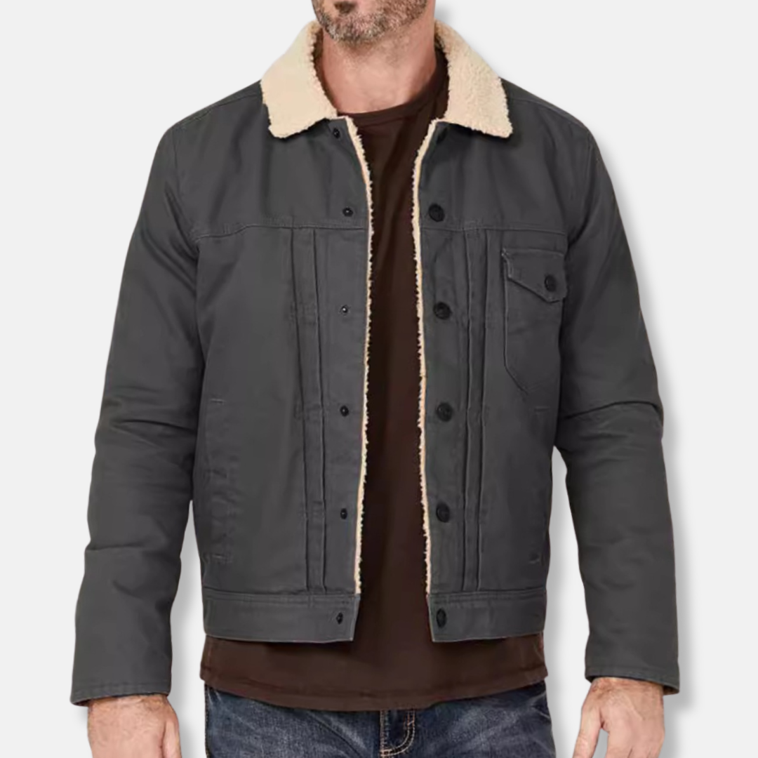 Casual Fit Mens Cotton Button Jacket with Fleece Collar