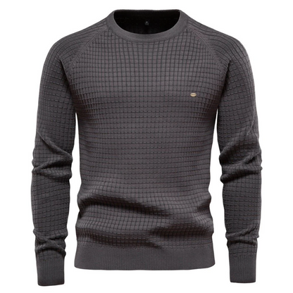 Soft Men's Waffle Pattern Crew Neck Sweater