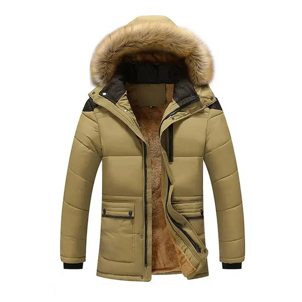Insulated Mens Padded Jacket with Faux Fur Hood