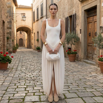 Chic Summer Sundress Sleeveless V Neck Flowy Evening Gown