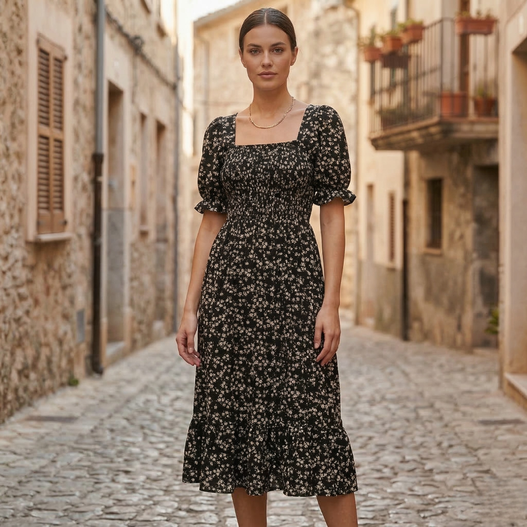 Casual Fit Summer Dress with Puffy Sleeves