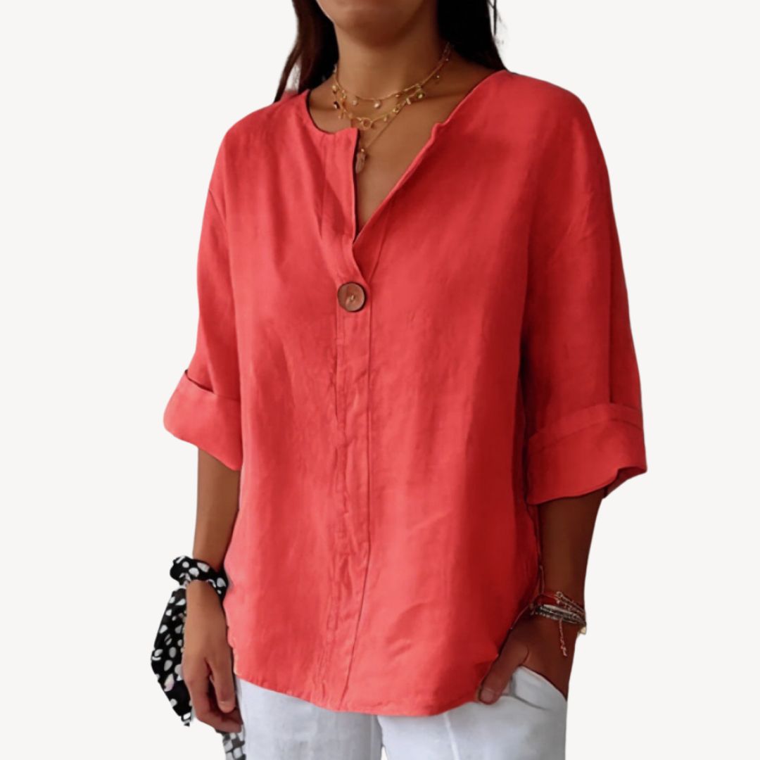 Relaxed Fit Cotton V Neck Ladies Shirt