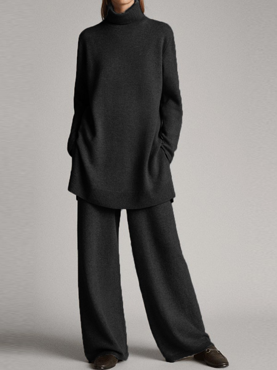 Comfy Turtleneck Sweater Pants 2-Piece Loungewear Set - OutfitLondon