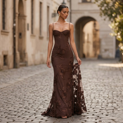 Ladies Elegant Floral Floor Length Prom Dress