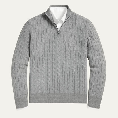 Classic Cable Knit Men's Zip Sweater