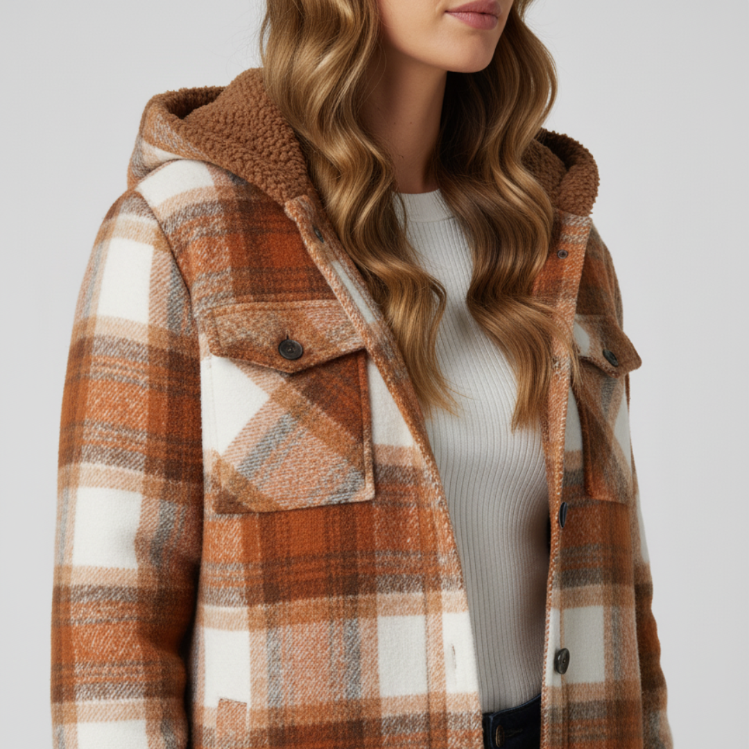 Warm Hooded Plaid Jacket for Women