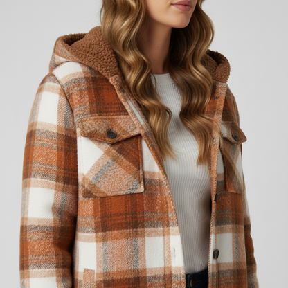 Warm Hooded Plaid Jacket for Women