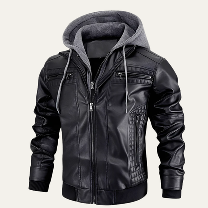 Men's Synthetic Biker Jacket with Hood