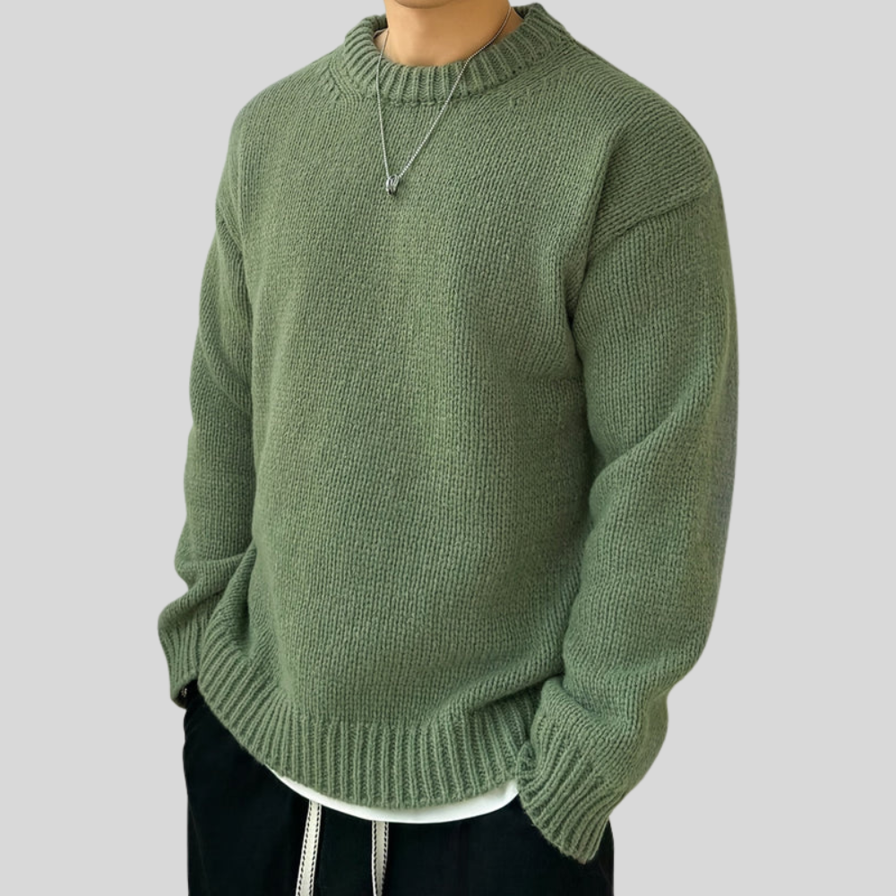 Men's Large Chunky Cable Knit Crew Sweater