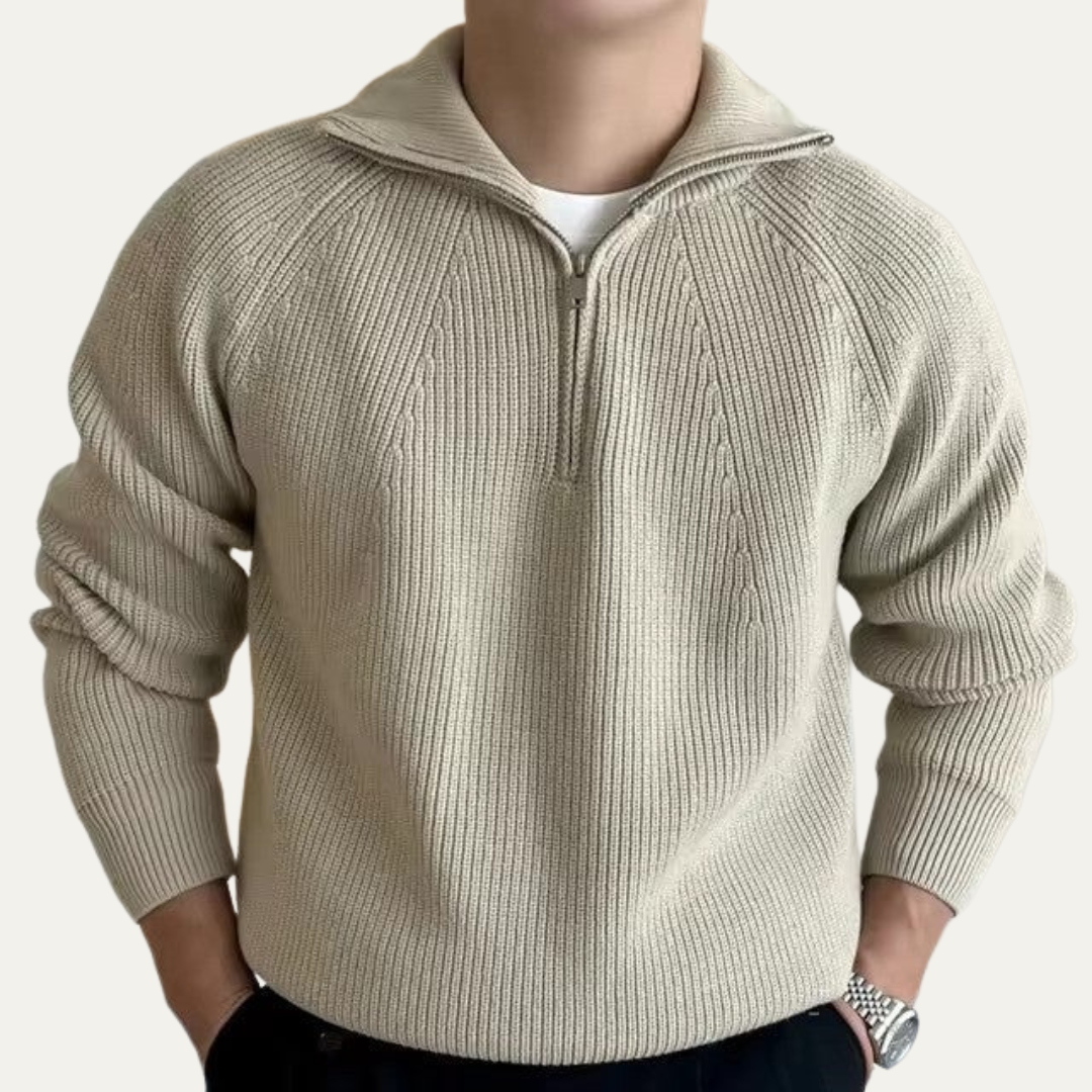 Men's Fleece Quarter Zip Sweater with Texture Detail