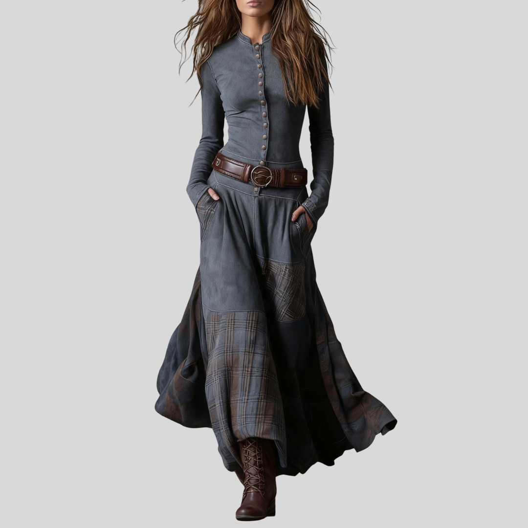 Classic Suede Plaid Maxi Dress