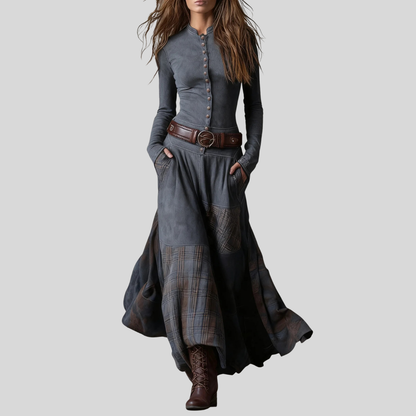 Classic Suede Plaid Maxi Dress