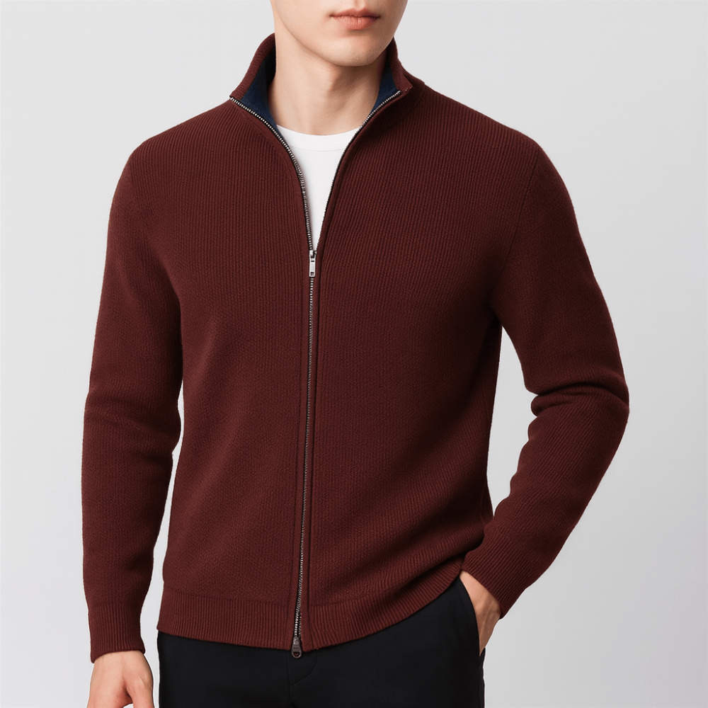 Men's Cozy Zip Up Sweater with Contrast Trim