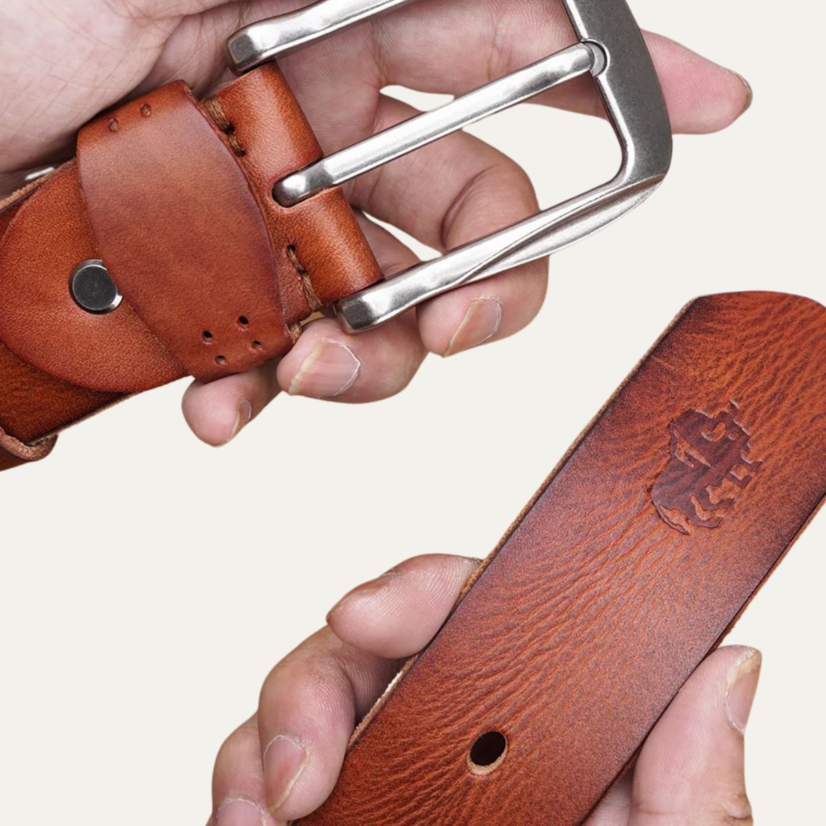 Brown Leather Belt with Traditional Metal Buckle