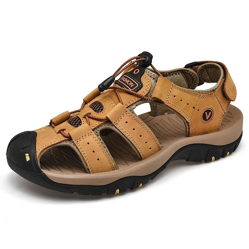 Comfortable Leather Arch Support Walking Sandal Tan - OutfitLondon