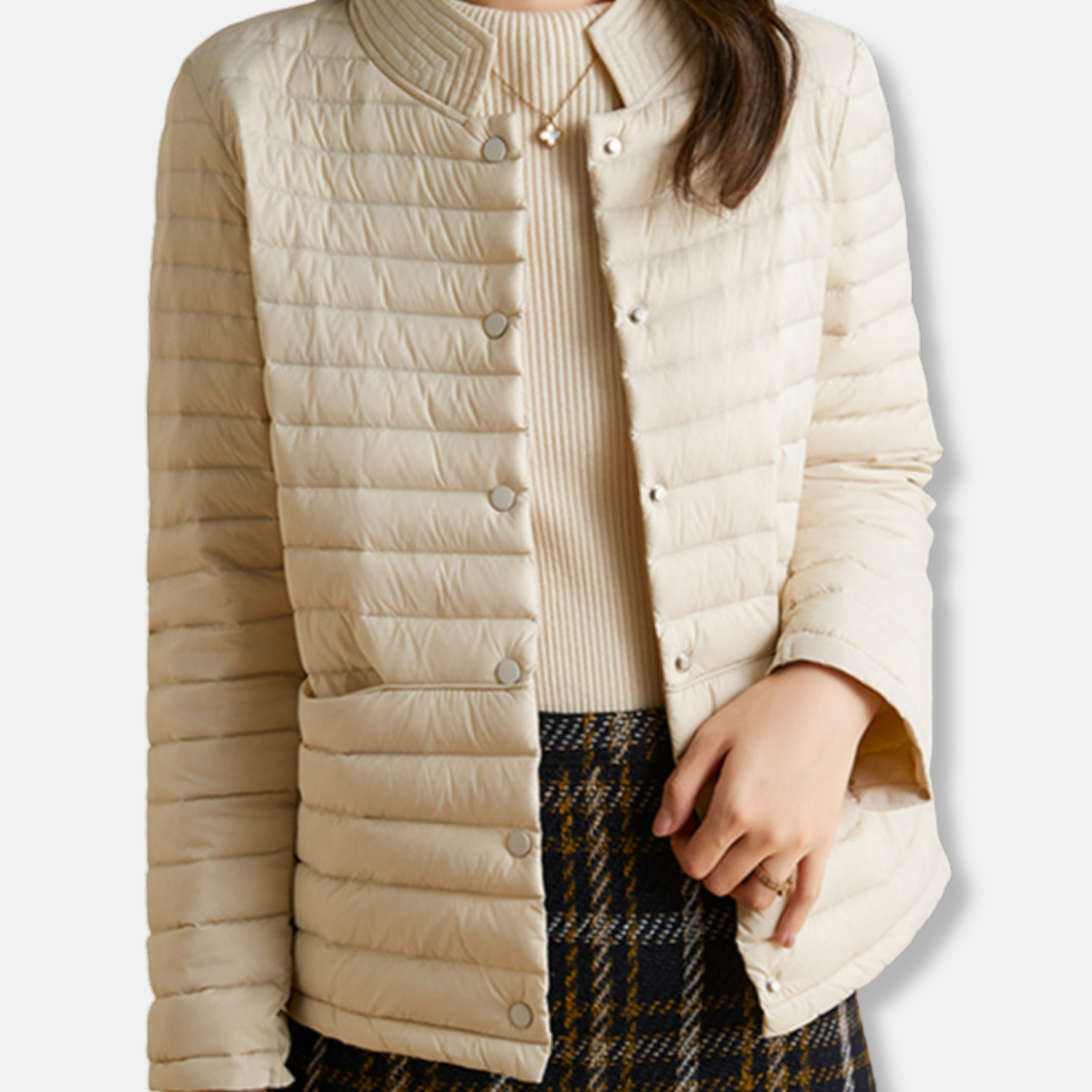 Tailored Padded Coat | Fitted High Neck Jacket
