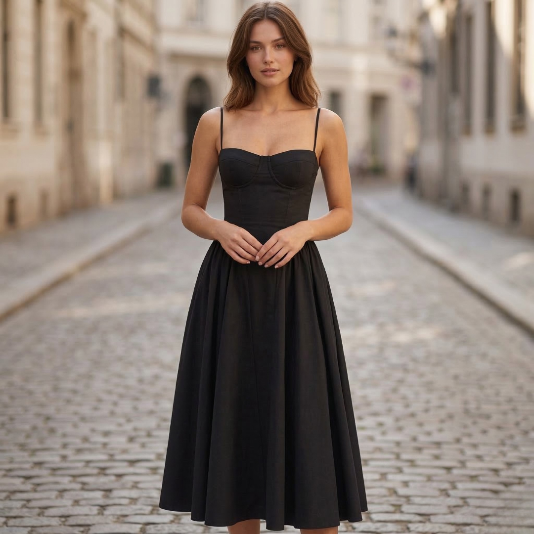Feminine Fit Corset Waist Spaghetti Strap Dress