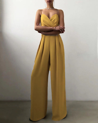 Women's Elegant V Neck Loose Jumpsuit