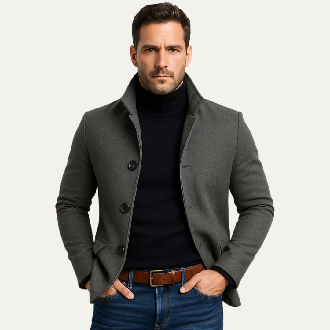 Classic Fit Wool Pea Coat for Men - OutfitLondon