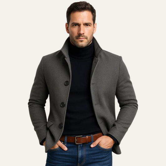 Classic Fit Wool Pea Coat for Men - OutfitLondon