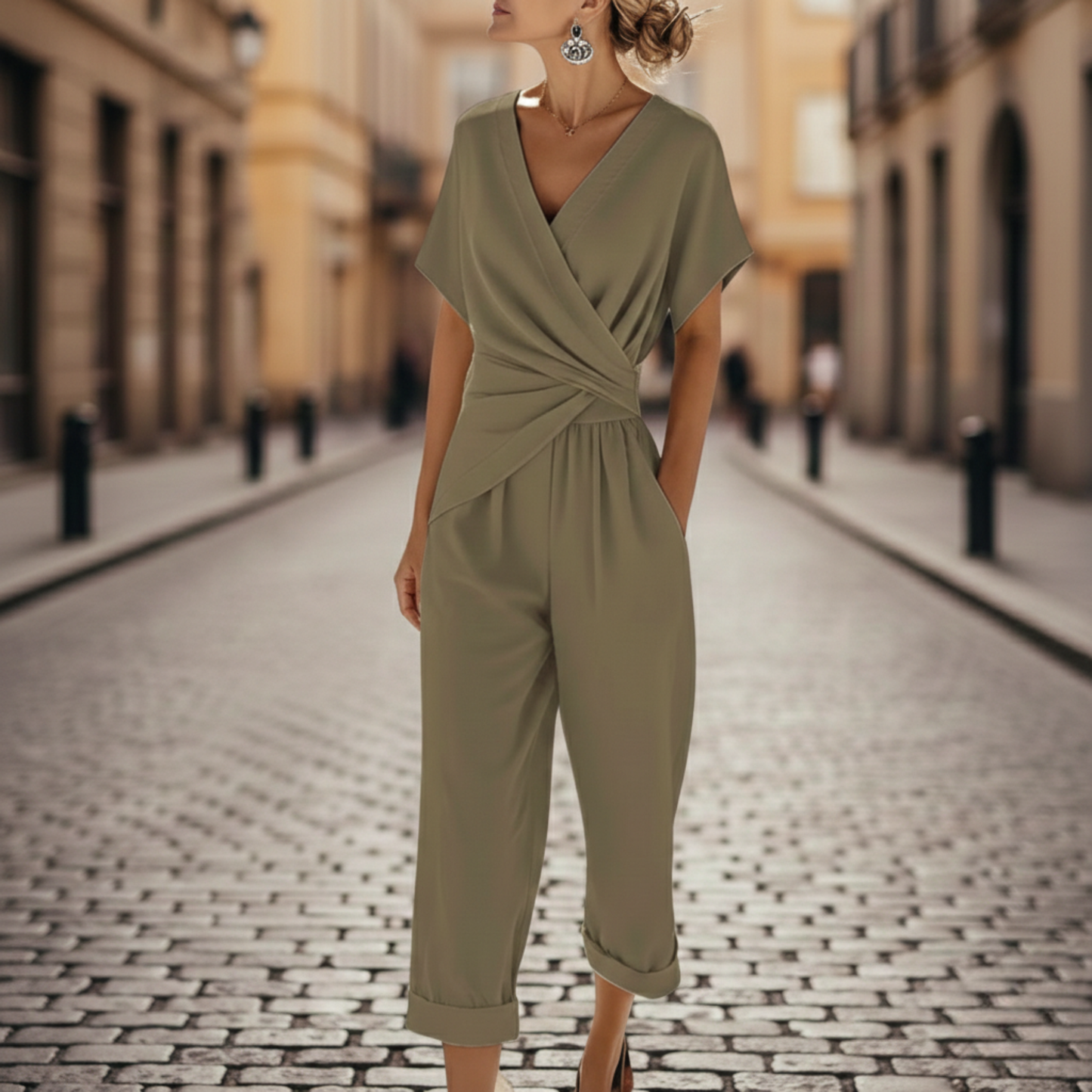 Ladies' Casual Short Sleeve Loose Fit Jumpsuit Romper