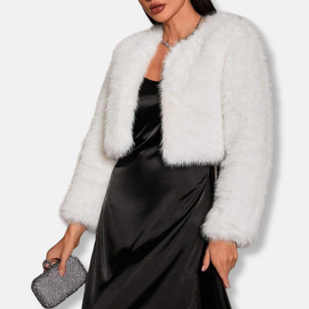Kurze Faux-Fur-Damenjacke mit weitem Schnitt und Offenem Vorderteil