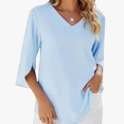 Relaxed Fit V Neck Women's Blouse