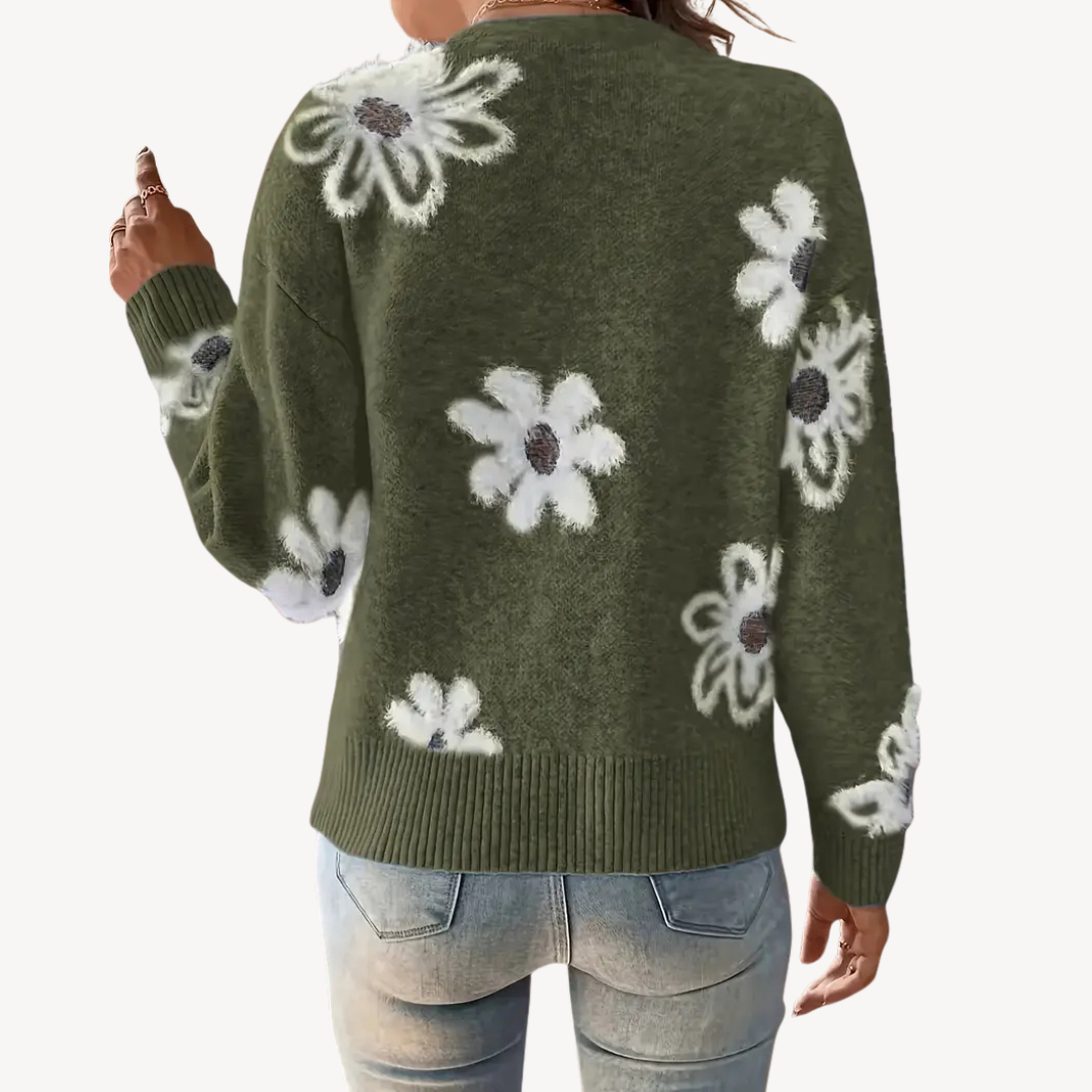 Ladies' Pretty Floral Crew Neck Sweater