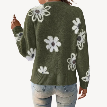 Ladies' Pretty Floral Crew Neck Sweater