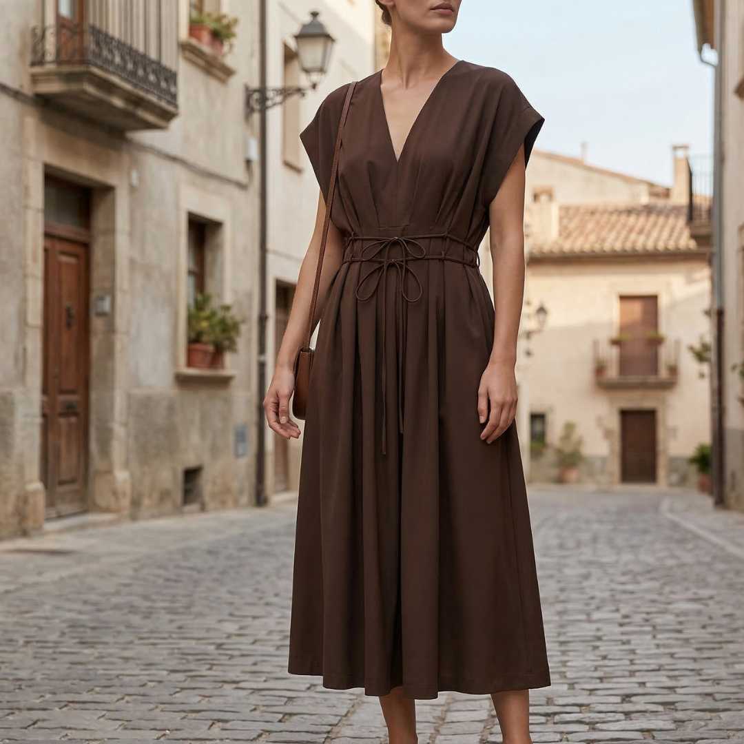 Casual Fit V Neck Floral Midi Dress for Women