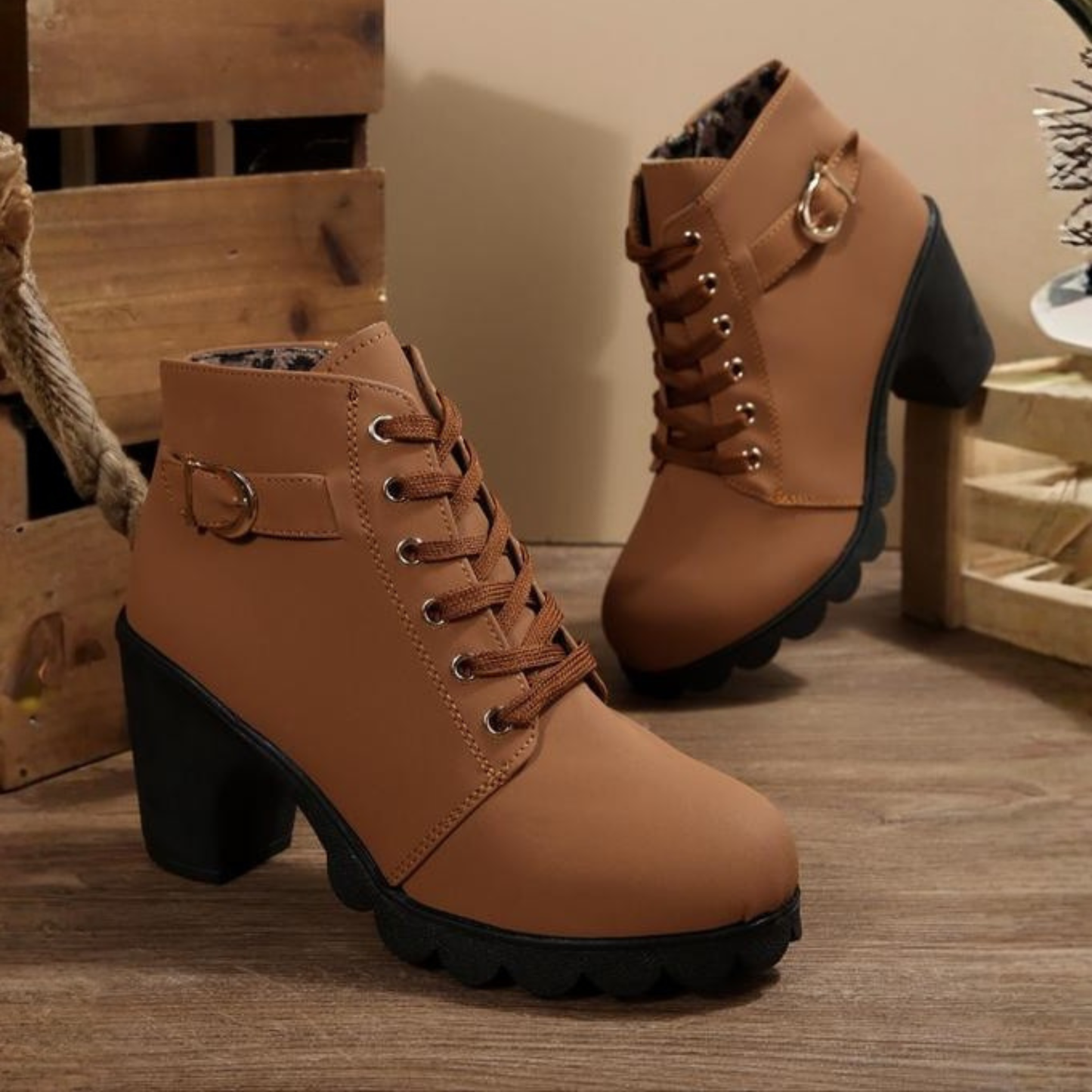 Fashionable Lace Up Buckle Ankle Boots